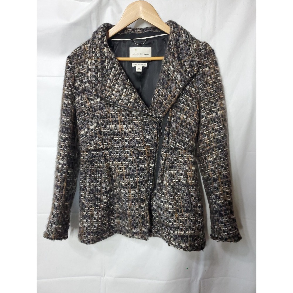 BANANA REPUBLIC Women MARLED‎ BROWN Woven Wool JACKET Zipped Sz XS